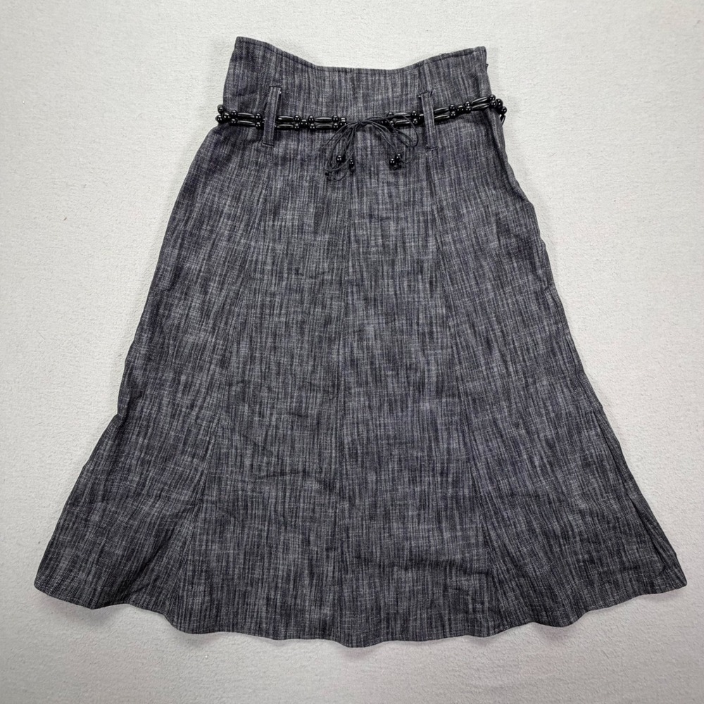 Dressbarn Women‎ Skirt A-Line Gray Beaded Belt Cotton Blend 4